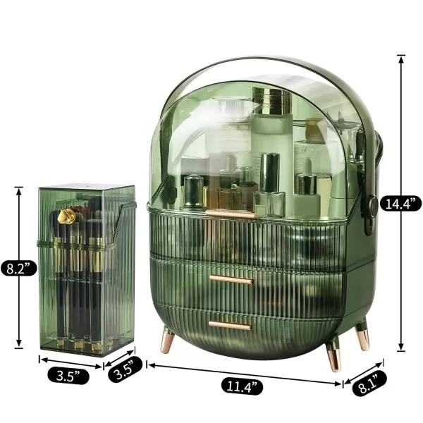 imageCANITORON Makeup OrganizerSkincare Organizer with 2 Drawers and Transparent CoverCosmetic Display Case for Vanity Organizer and Bathroom Countertop StorageWhiteClear Green