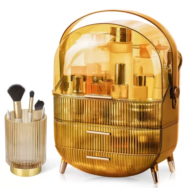 imageCANITORON Makeup OrganizerSkincare Organizer with 2 Drawers and Transparent CoverCosmetic Display Case for Vanity Organizer and Bathroom Countertop StorageWhiteClear Amber