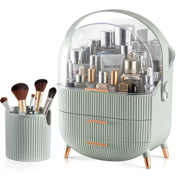 imageCANITORON Makeup OrganizerSkincare Organizer with 2 Drawers and Transparent CoverCosmetic Display Case for Vanity Organizer and Bathroom Countertop StorageWhiteMint