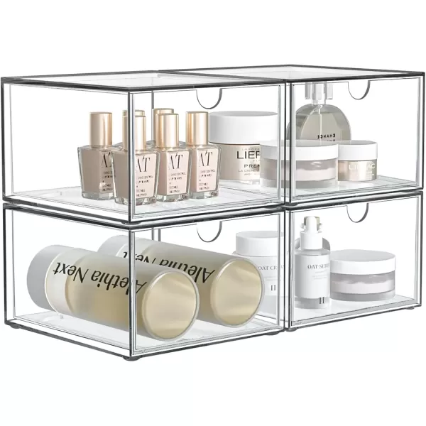 imageCANITORON Stackable Drawer Storage4Pack Clear Drawer Bins for VanityBedroom and Bathroom StorageKitchen Cabinet OrganizedMakeup Organizer for store cosmetics and skincares4 medium drawers