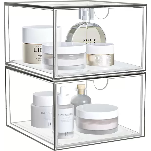imageCANITORON Stackable Drawer Storage4Pack Clear Drawer Bins for VanityBedroom and Bathroom StorageKitchen Cabinet OrganizedMakeup Organizer for store cosmetics and skincares2 medium drawers
