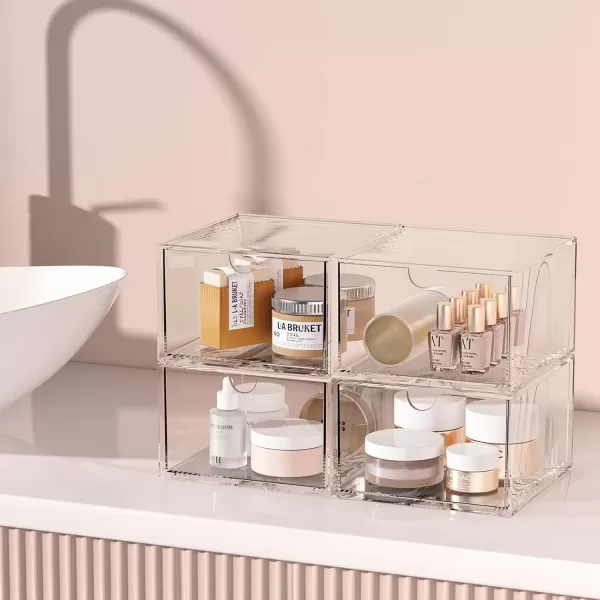 imageCANITORON Stackable Drawer Storage4Pack Clear Drawer Bins for VanityBedroom and Bathroom StorageKitchen Cabinet OrganizedMakeup Organizer for store cosmetics and skincares8 medium drawers