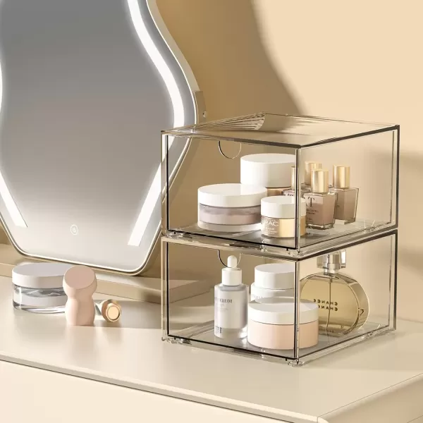 imageCANITORON Stackable Drawer Storage4Pack Clear Drawer Bins for VanityBedroom and Bathroom StorageKitchen Cabinet OrganizedMakeup Organizer for store cosmetics and skincares8 medium drawers