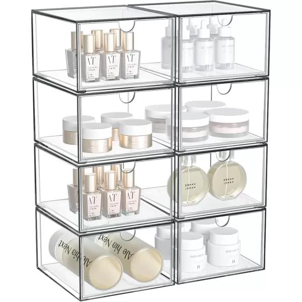 imageCANITORON Stackable Drawer Storage4Pack Clear Drawer Bins for VanityBedroom and Bathroom StorageKitchen Cabinet OrganizedMakeup Organizer for store cosmetics and skincares8 medium drawers