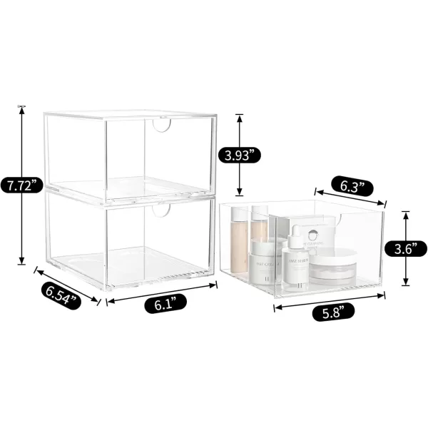 imageCANITORON Stackable Drawer Storage4Pack Clear Drawer Bins for VanityBedroom and Bathroom StorageKitchen Cabinet OrganizedMakeup Organizer for store cosmetics and skincares8 medium drawers
