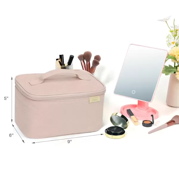 imageNISHEL Extra Large Double Layer Travel Makeup Bag Women Cosmetic Organizer Case Travel Essentials Accessories with Shoulder Strap for Bottles Brushes Conditioner Skin Care Products PinkPink