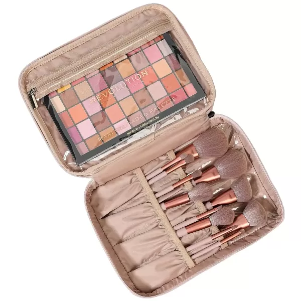 imageNISHEL Extra Large Double Layer Travel Makeup Bag Women Cosmetic Organizer Case Travel Essentials Accessories with Shoulder Strap for Bottles Brushes Conditioner Skin Care Products PinkPink