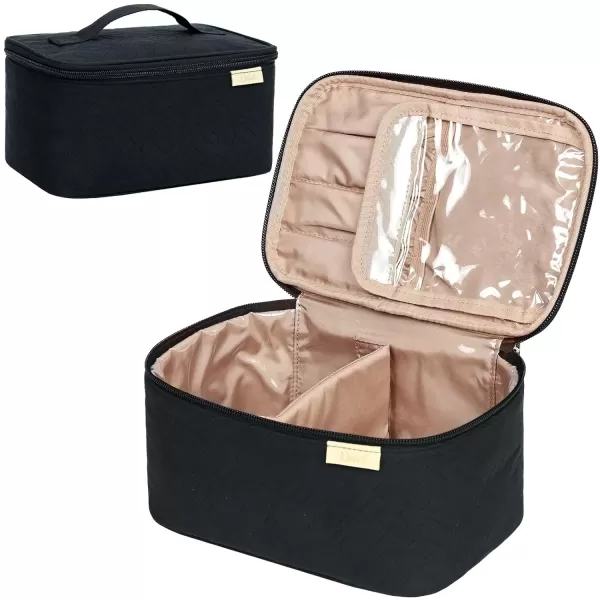 imageNISHEL Extra Large Double Layer Travel Makeup Bag Women Cosmetic Organizer Case Travel Essentials Accessories with Shoulder Strap for Bottles Brushes Conditioner Skin Care Products PinkBlack
