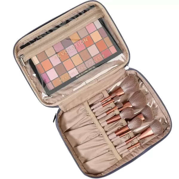 imageNISHEL Extra Large Double Layer Travel Makeup Bag Women Cosmetic Organizer Case Travel Essentials Accessories with Shoulder Strap for Bottles Brushes Conditioner Skin Care Products PinkAegeanBlue