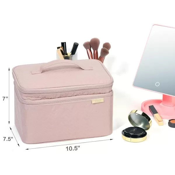 imageNISHEL Extra Large Double Layer Travel Makeup Bag Women Cosmetic Organizer Case Travel Essentials Accessories with Shoulder Strap for Bottles Brushes Conditioner Skin Care Products PinkPink