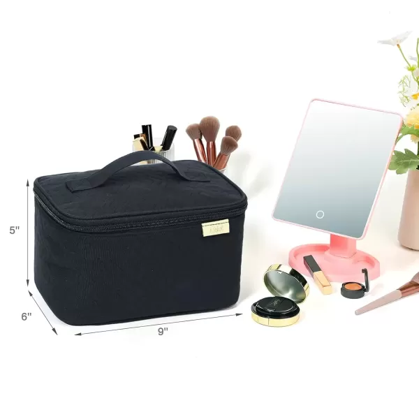 imageNISHEL Extra Large Double Layer Travel Makeup Bag Women Cosmetic Organizer Case Travel Essentials Accessories with Shoulder Strap for Bottles Brushes Conditioner Skin Care Products PinkBlack