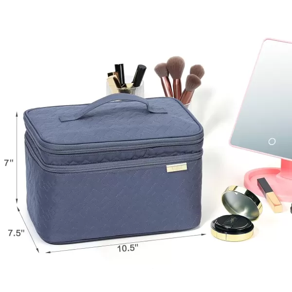 imageNISHEL Extra Large Double Layer Travel Makeup Bag Women Cosmetic Organizer Case Travel Essentials Accessories with Shoulder Strap for Bottles Brushes Conditioner Skin Care Products PinkAegeanBlue
