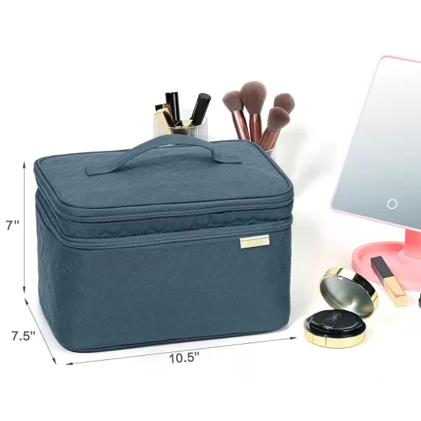 imageNISHEL Extra Large Double Layer Travel Makeup Bag Women Cosmetic Organizer Case Travel Essentials Accessories with Shoulder Strap for Bottles Brushes Conditioner Skin Care Products PinkLake Blue