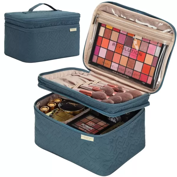 imageNISHEL Extra Large Double Layer Travel Makeup Bag Women Cosmetic Organizer Case Travel Essentials Accessories with Shoulder Strap for Bottles Brushes Conditioner Skin Care Products PinkLake Blue