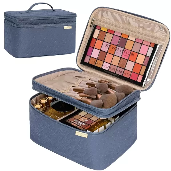 imageNISHEL Extra Large Double Layer Travel Makeup Bag Women Cosmetic Organizer Case Travel Essentials Accessories with Shoulder Strap for Bottles Brushes Conditioner Skin Care Products PinkAegeanBlue
