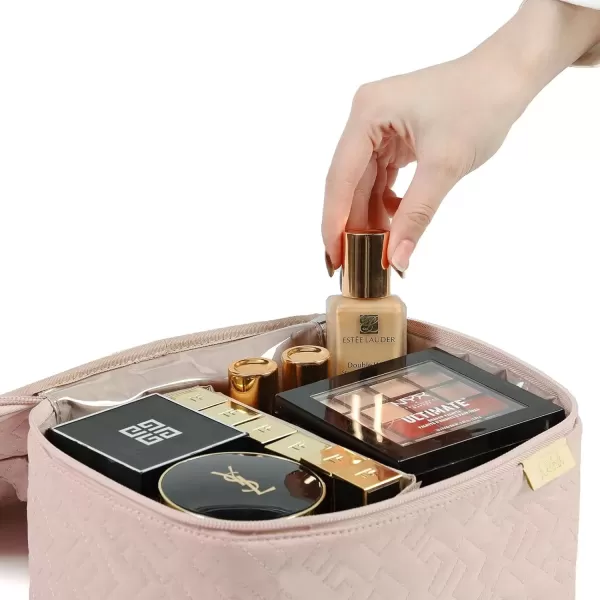 imageNISHEL Extra Large Double Layer Travel Makeup Bag Women Cosmetic Organizer Case Travel Essentials Accessories with Shoulder Strap for Bottles Brushes Conditioner Skin Care Products PinkPink
