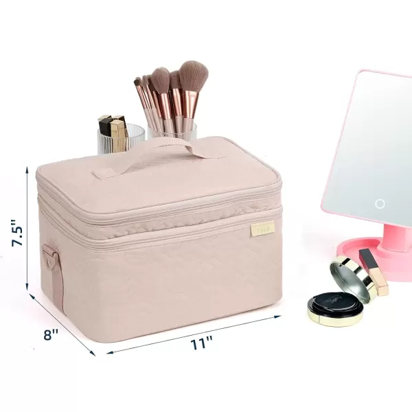 imageNISHEL Extra Large Double Layer Travel Makeup Bag Women Cosmetic Organizer Case Travel Essentials Accessories with Shoulder Strap for Bottles Brushes Conditioner Skin Care Products PinkPink