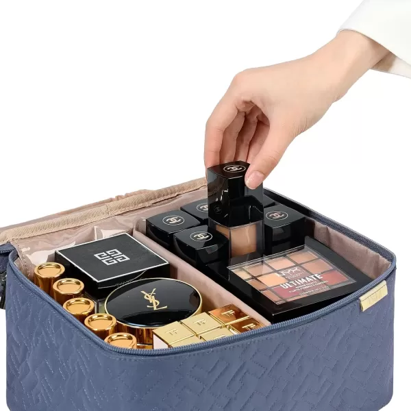 imageNISHEL Extra Large Double Layer Travel Makeup Bag Women Cosmetic Organizer Case Travel Essentials Accessories with Shoulder Strap for Bottles Brushes Conditioner Skin Care Products PinkAegeanBlue