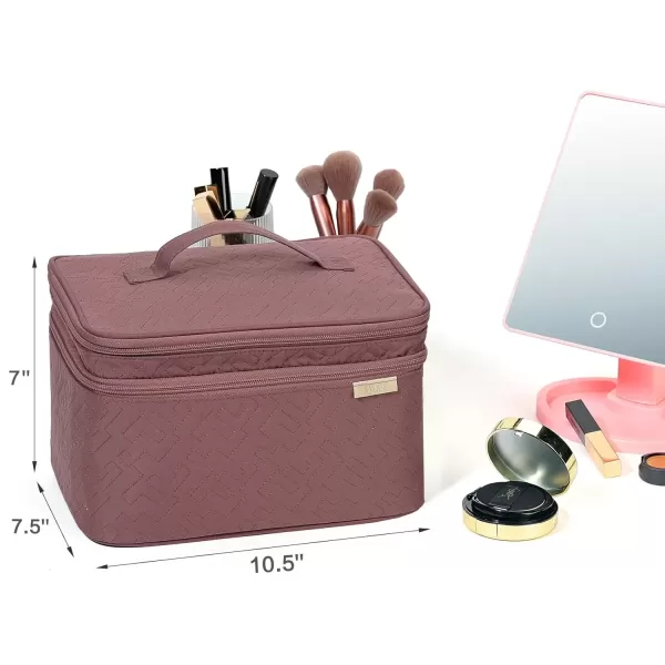 imageNISHEL Extra Large Double Layer Travel Makeup Bag Women Cosmetic Organizer Case Travel Essentials Accessories with Shoulder Strap for Bottles Brushes Conditioner Skin Care Products PinkRosewood Pink