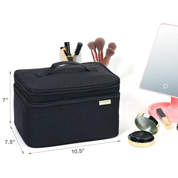 imageNISHEL Extra Large Double Layer Travel Makeup Bag Women Cosmetic Organizer Case Travel Essentials Accessories with Shoulder Strap for Bottles Brushes Conditioner Skin Care Products PinkBlack