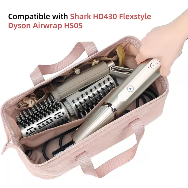 imageNISHEL Hair Tools Travel Carrying Bag Portable Hair Air Wrap Dryer Case Hair Dryer Curling Iron Airstraight Attachment Organizer Hairdressing Set Bag Pink