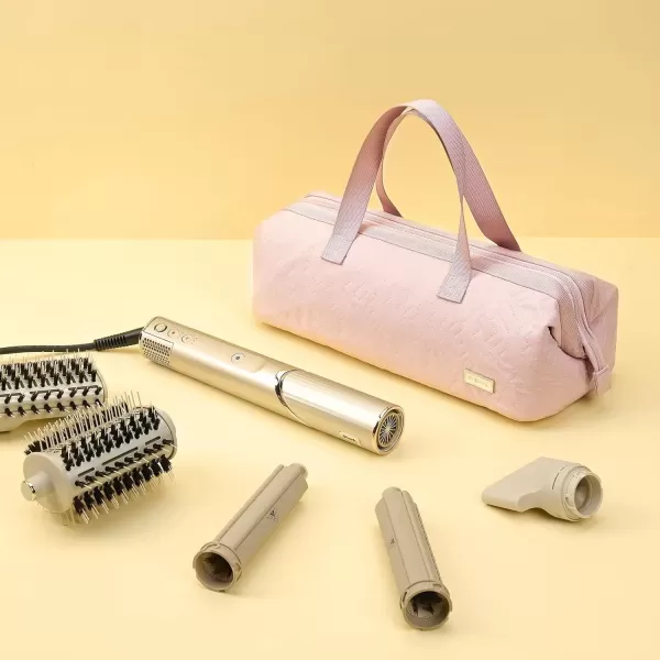 imageNISHEL Hair Tools Travel Carrying Bag Portable Hair Air Wrap Dryer Case Hair Dryer Curling Iron Airstraight Attachment Organizer Hairdressing Set Bag Pink