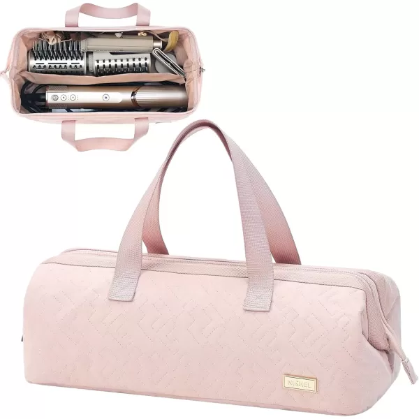 imageNISHEL Hair Tools Travel Carrying Bag Portable Hair Air Wrap Dryer Case Hair Dryer Curling Iron Airstraight Attachment Organizer Hairdressing Set Bag Pink