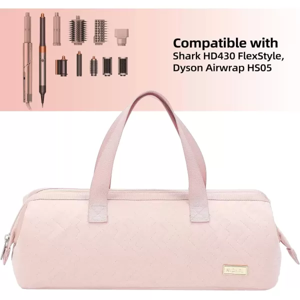 imageNISHEL Hair Tools Travel Carrying Bag Portable Hair Air Wrap Dryer Case Hair Dryer Curling Iron Airstraight Attachment Organizer Hairdressing Set Bag Pink