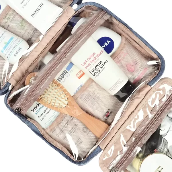 imageNISHEL Hanging Travel Toiletry Bag Visible Makeup Organizer Makeup Case for Travel Accessories Bathroom Shower BlackAegeanBlue