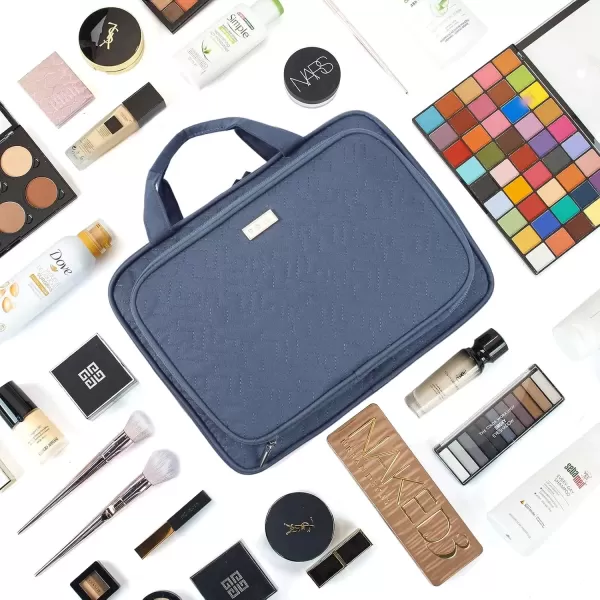 imageNISHEL Hanging Travel Toiletry Bag Visible Makeup Organizer Makeup Case for Travel Accessories Bathroom Shower BlackAegeanBlue