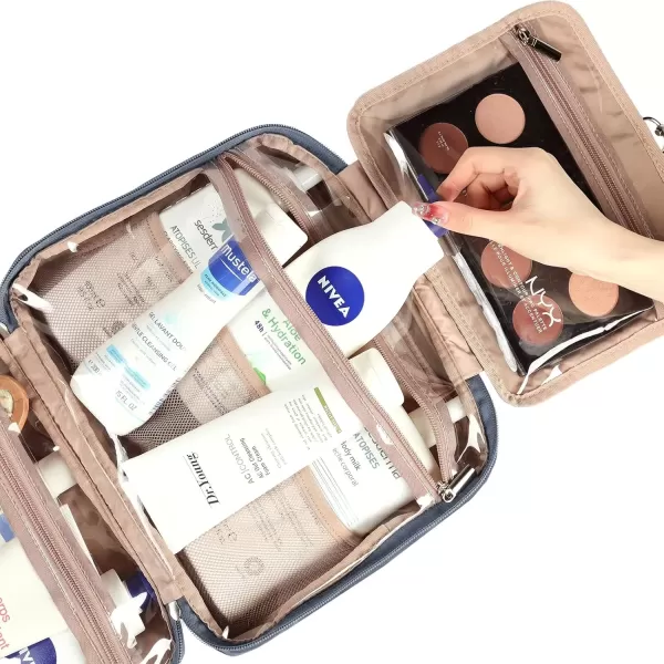 imageNISHEL Hanging Travel Toiletry Bag Visible Makeup Organizer Makeup Case for Travel Accessories Bathroom Shower BlackAegeanBlue