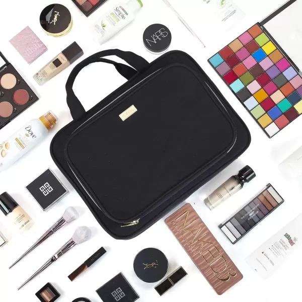 imageNISHEL Hanging Travel Toiletry Bag Visible Makeup Organizer Makeup Case for Travel Accessories Bathroom Shower BlackBlack