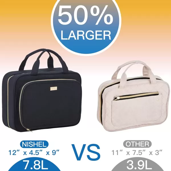 imageNISHEL Hanging Travel Toiletry Bag Visible Makeup Organizer Makeup Case for Travel Accessories Bathroom Shower BlackBlack