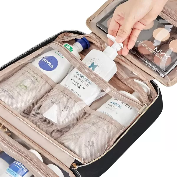 imageNISHEL Hanging Travel Toiletry Bag Visible Makeup Organizer Makeup Case for Travel Accessories Bathroom Shower BlackBlack