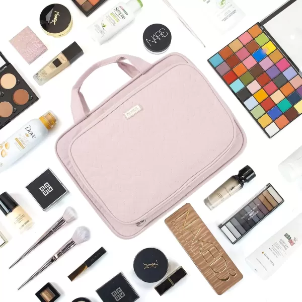 imageNISHEL Hanging Travel Toiletry Bag Visible Makeup Organizer Makeup Case for Travel Accessories Bathroom Shower BlackPink