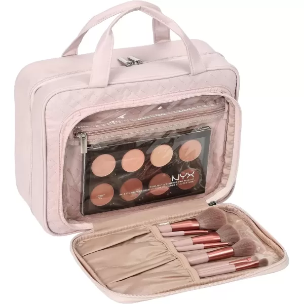 imageNISHEL Hanging Travel Toiletry Bag Visible Makeup Organizer Makeup Case for Travel Accessories Bathroom Shower BlackPink