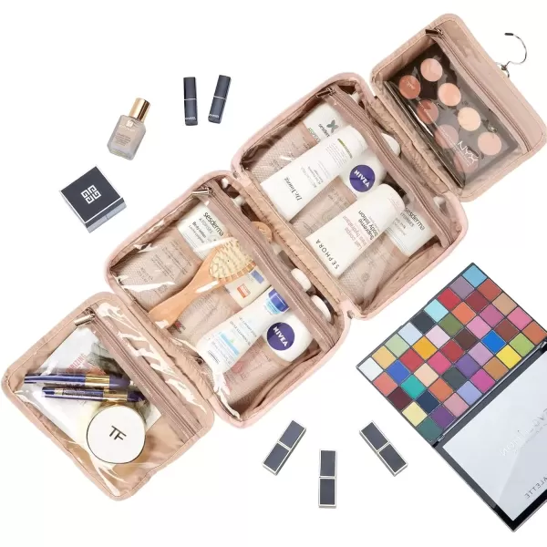 imageNISHEL Hanging Travel Toiletry Bag Visible Makeup Organizer Makeup Case for Travel Accessories Bathroom Shower BlackPink