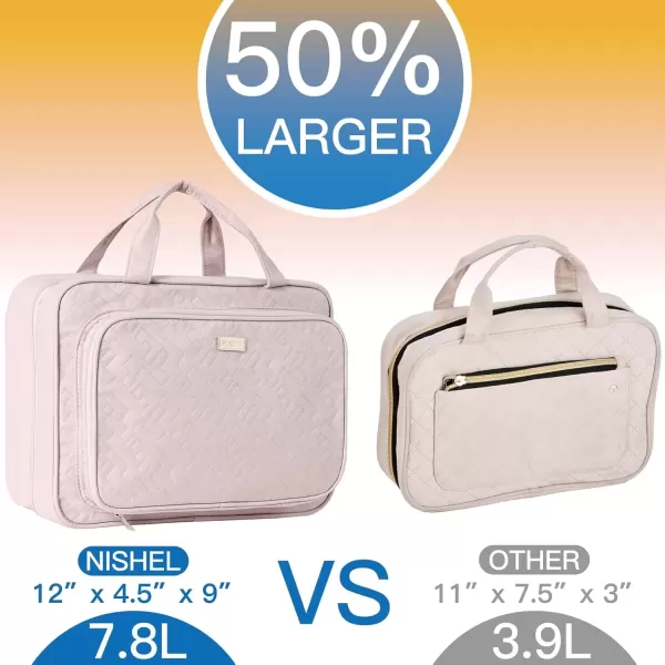 imageNISHEL Hanging Travel Toiletry Bag Visible Makeup Organizer Makeup Case for Travel Accessories Bathroom Shower BlackPink