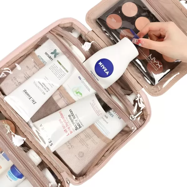 imageNISHEL Hanging Travel Toiletry Bag Visible Makeup Organizer Makeup Case for Travel Accessories Bathroom Shower BlackPink