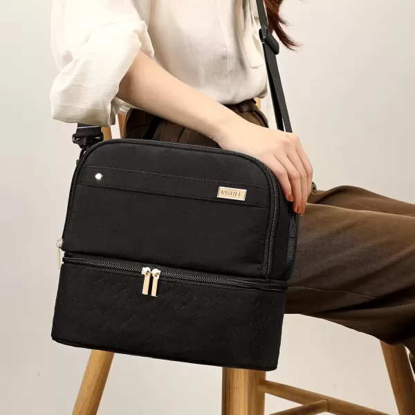 imageNISHEL Lunch Bag for Women Insulated Two Separate Compartments Lunch Box with Adjustable Shoulder Strap Leakproof Lunch Cooler Bag for Work PinkBlack