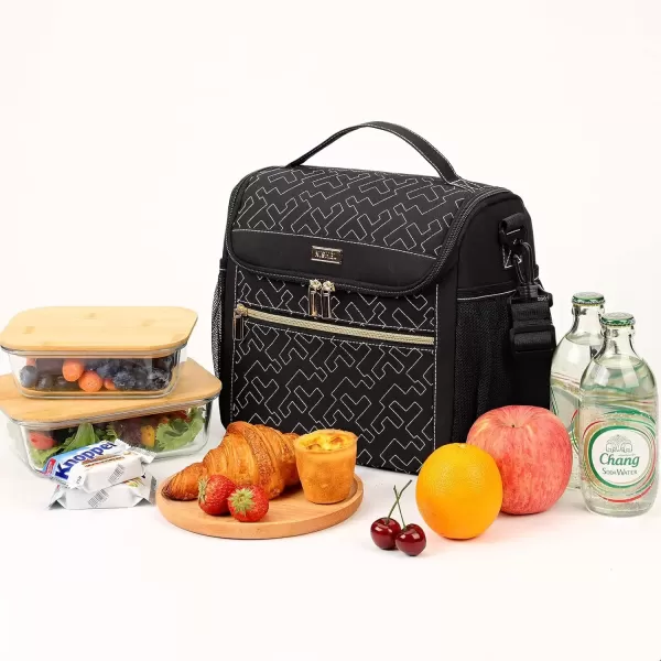 imageNISHEL Lunch Bag for Women Insulated Two Separate Compartments Lunch Box with Adjustable Shoulder Strap Leakproof Lunch Cooler Bag for Work PinkBlack