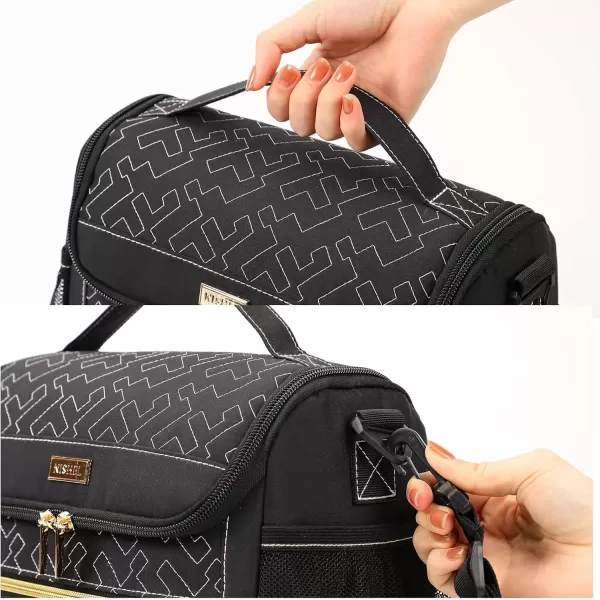 imageNISHEL Lunch Bag for Women Insulated Two Separate Compartments Lunch Box with Adjustable Shoulder Strap Leakproof Lunch Cooler Bag for Work PinkBlack