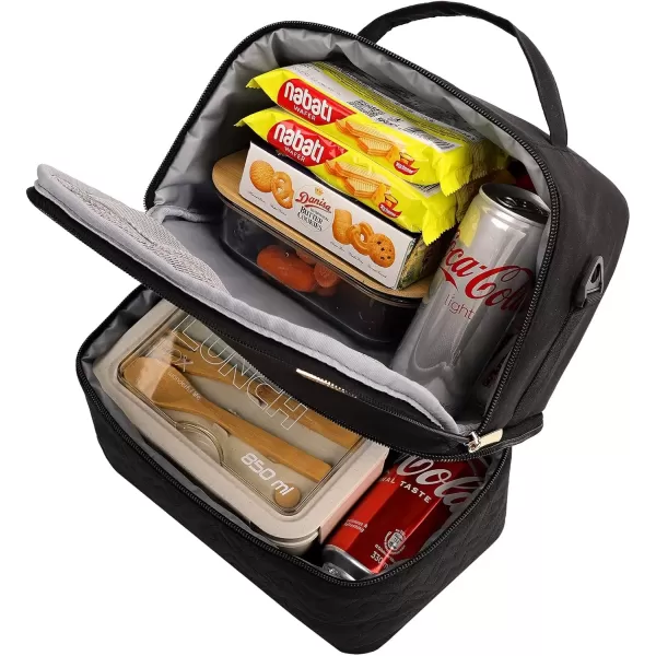 imageNISHEL Lunch Bag for Women Insulated Two Separate Compartments Lunch Box with Adjustable Shoulder Strap Leakproof Lunch Cooler Bag for Work PinkBlack