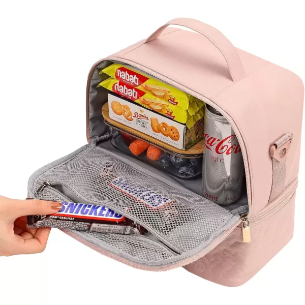 imageNISHEL Lunch Bag for Women Insulated Two Separate Compartments Lunch Box with Adjustable Shoulder Strap Leakproof Lunch Cooler Bag for Work PinkPink