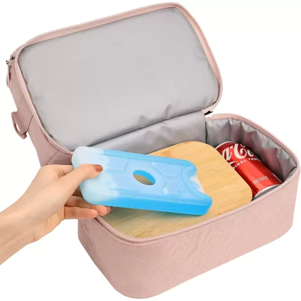 imageNISHEL Lunch Bag for Women Insulated Two Separate Compartments Lunch Box with Adjustable Shoulder Strap Leakproof Lunch Cooler Bag for Work PinkPink
