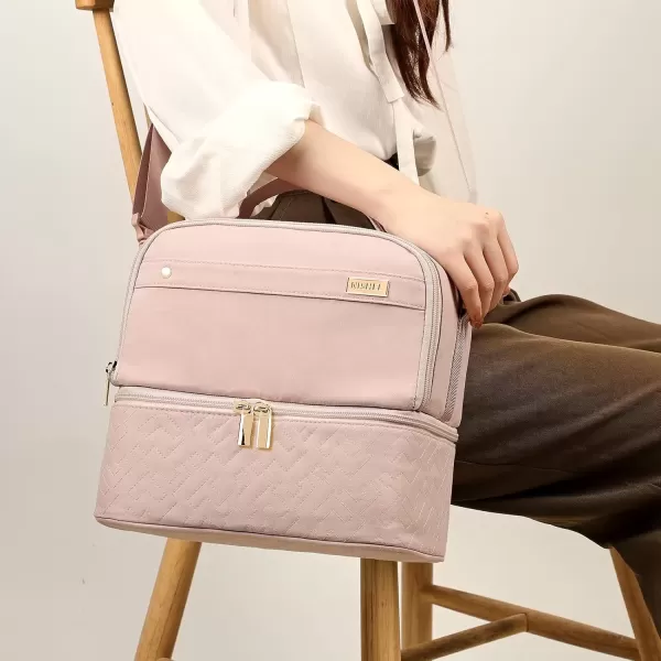 imageNISHEL Lunch Bag for Women Insulated Two Separate Compartments Lunch Box with Adjustable Shoulder Strap Leakproof Lunch Cooler Bag for Work PinkPink