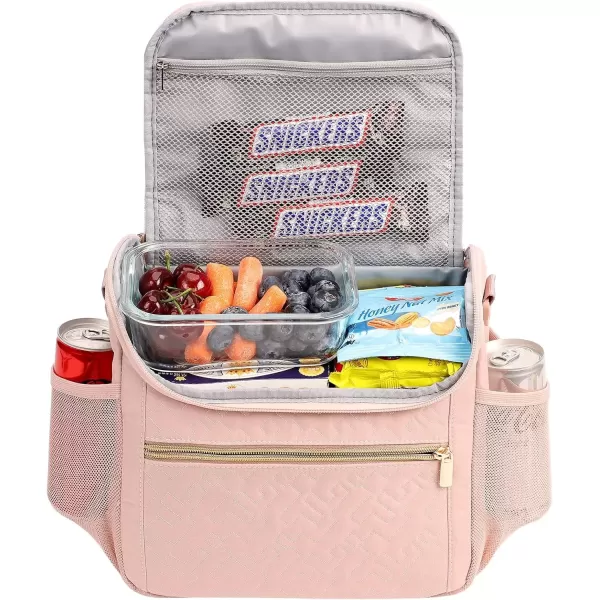 imageNISHEL Lunch Bag for Women Insulated Two Separate Compartments Lunch Box with Adjustable Shoulder Strap Leakproof Lunch Cooler Bag for Work PinkPink