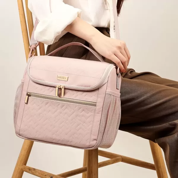 imageNISHEL Lunch Bag for Women Insulated Two Separate Compartments Lunch Box with Adjustable Shoulder Strap Leakproof Lunch Cooler Bag for Work PinkPink