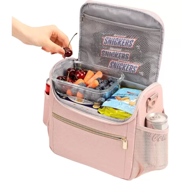 imageNISHEL Lunch Bag for Women Insulated Two Separate Compartments Lunch Box with Adjustable Shoulder Strap Leakproof Lunch Cooler Bag for Work PinkPink