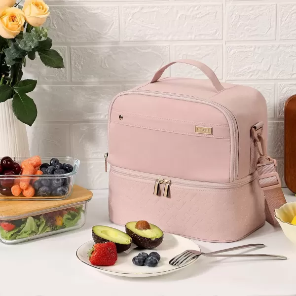 imageNISHEL Lunch Bag for Women Insulated Two Separate Compartments Lunch Box with Adjustable Shoulder Strap Leakproof Lunch Cooler Bag for Work PinkPink